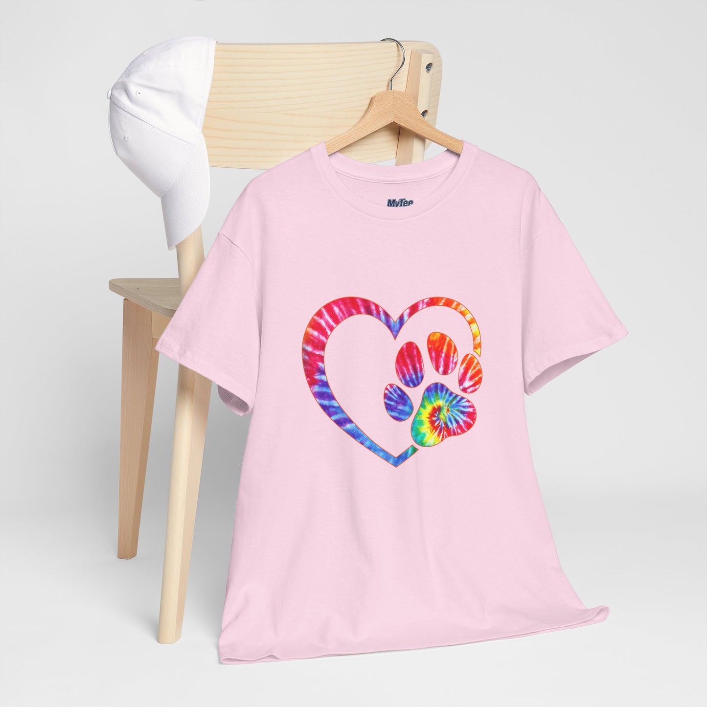Paw Heart Rainbow Tie-Dye Dog Lover Cotton T-Shirt