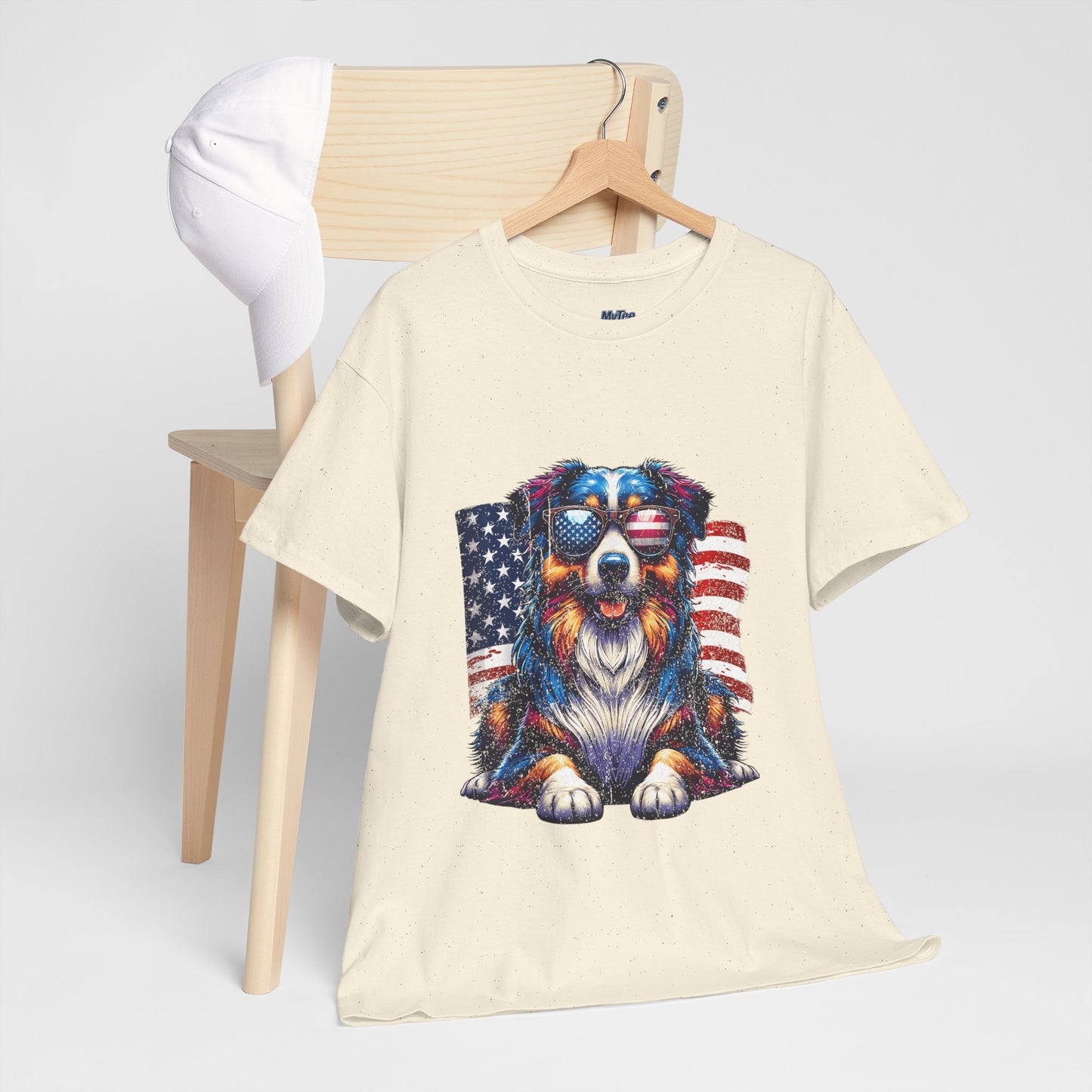 Patriotic Australian Shepherd With Sunglasses Unisex T-Shirt