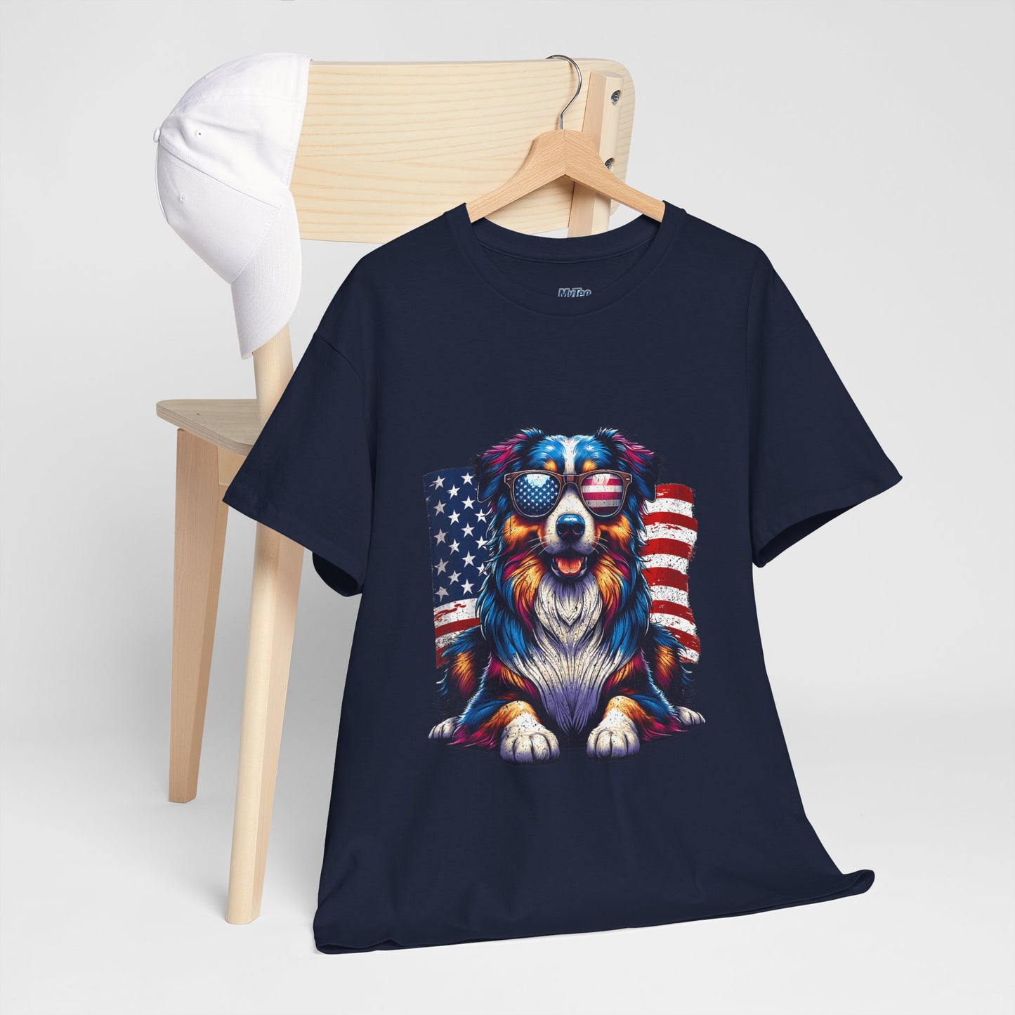 Patriotic Australian Shepherd With Sunglasses Unisex T-Shirt