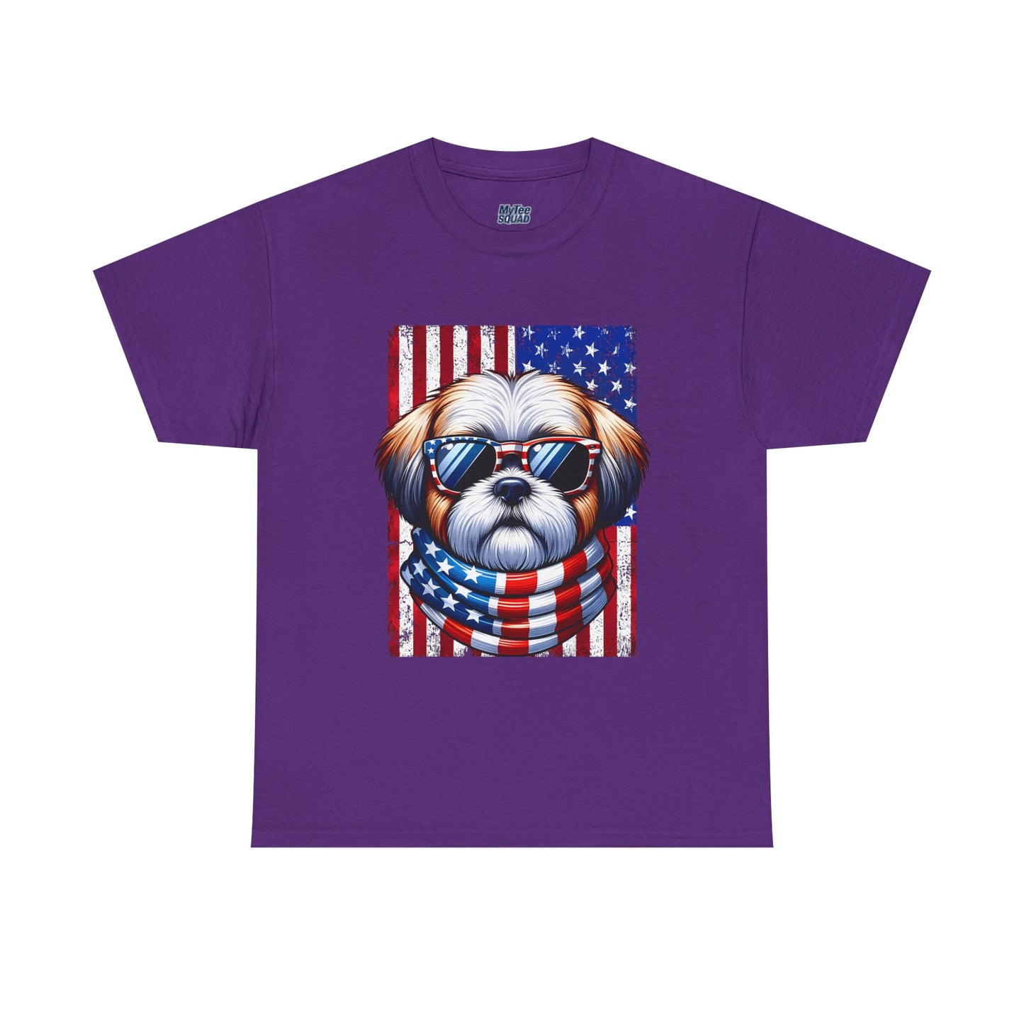 Patriotic Shih Tzu Wearing American Flag and Sunglasses Unisex T-shirt
