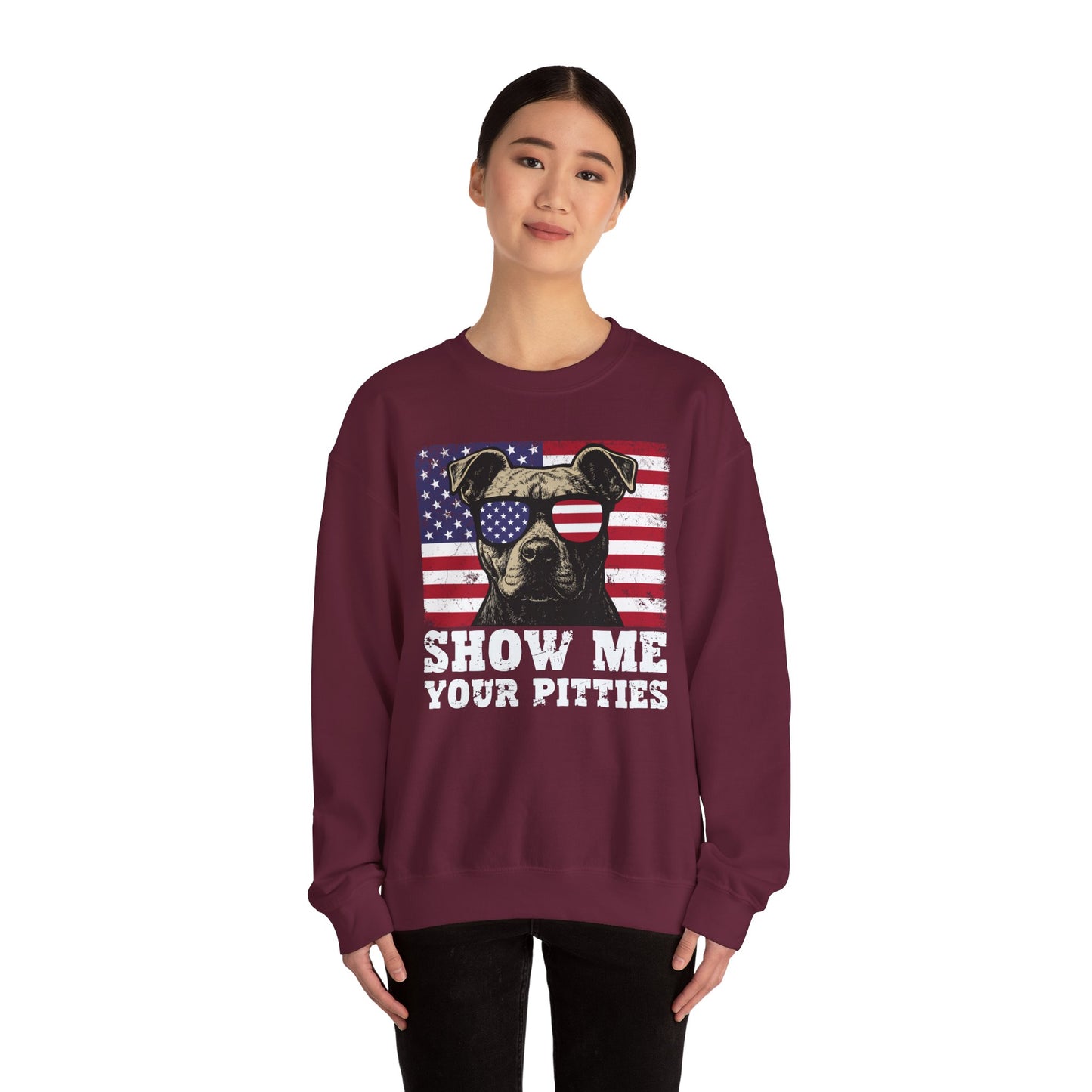 Show Me Your Pitties Patriotic Pitbull Sweatshirt – Funny USA Dog Lover Pullover