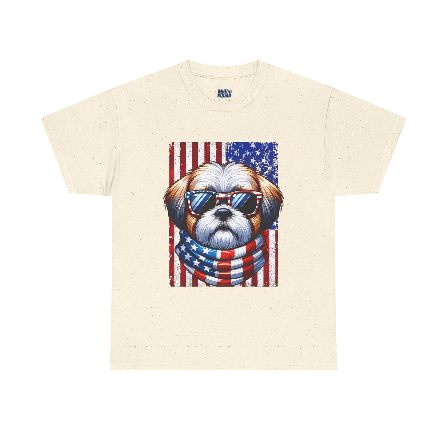 Patriotic Shih Tzu Wearing American Flag and Sunglasses Unisex T-shirt