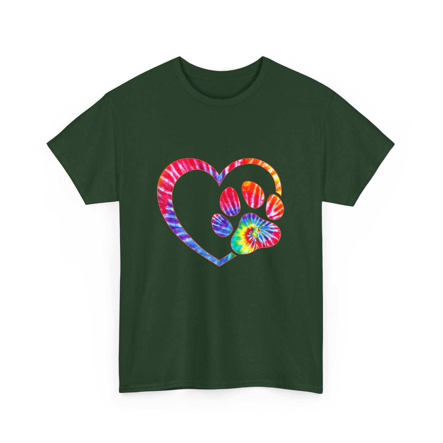 Paw Heart Rainbow Tie-Dye Dog Lover Cotton T-Shirt
