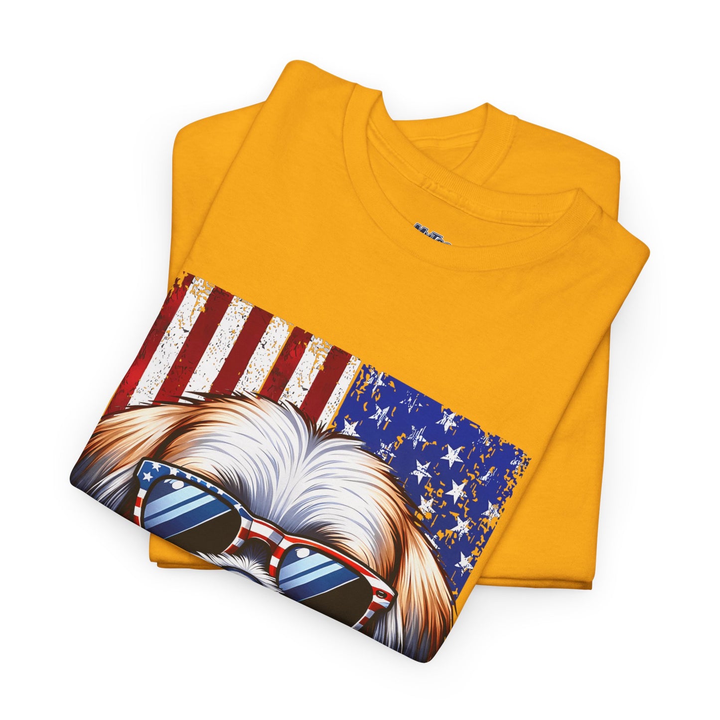 Patriotic Shih Tzu Wearing American Flag and Sunglasses Unisex T-shirt