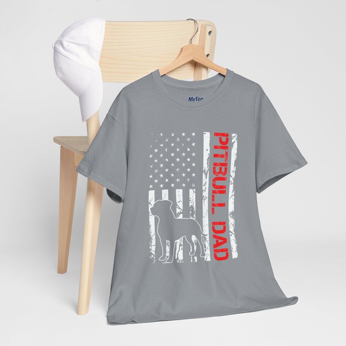 Patriotic Pitbull Dad Heavy Cotton T-Shirt | Father's Day Gift