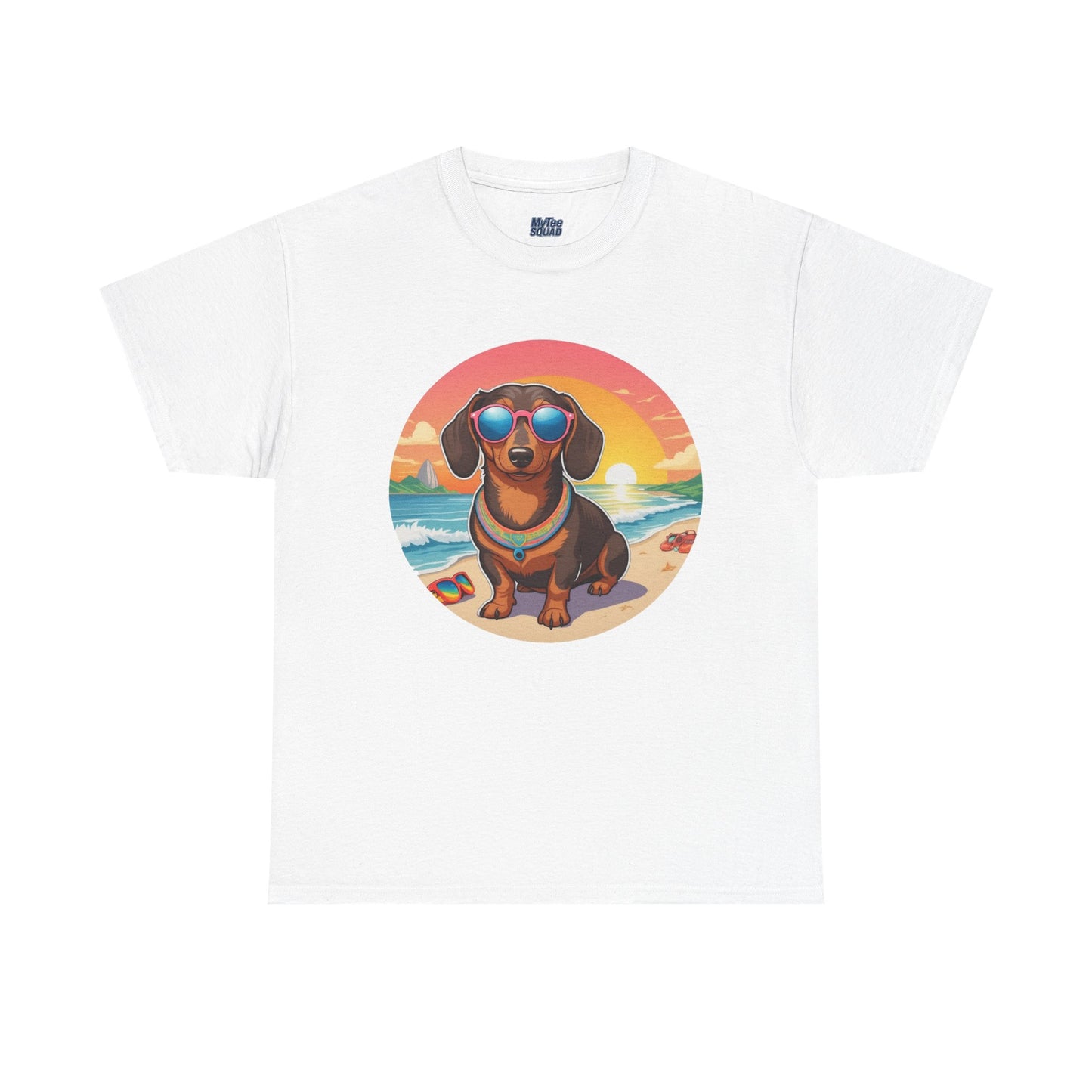 Dachshund Summer Style T-Shirt – Sunglasses & Sand Pup Design