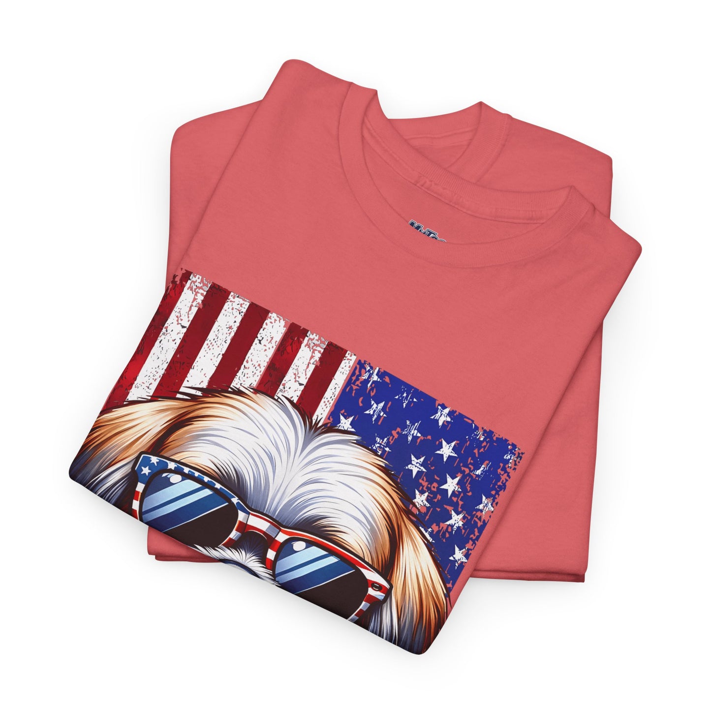 Patriotic Shih Tzu Wearing American Flag and Sunglasses Unisex T-shirt