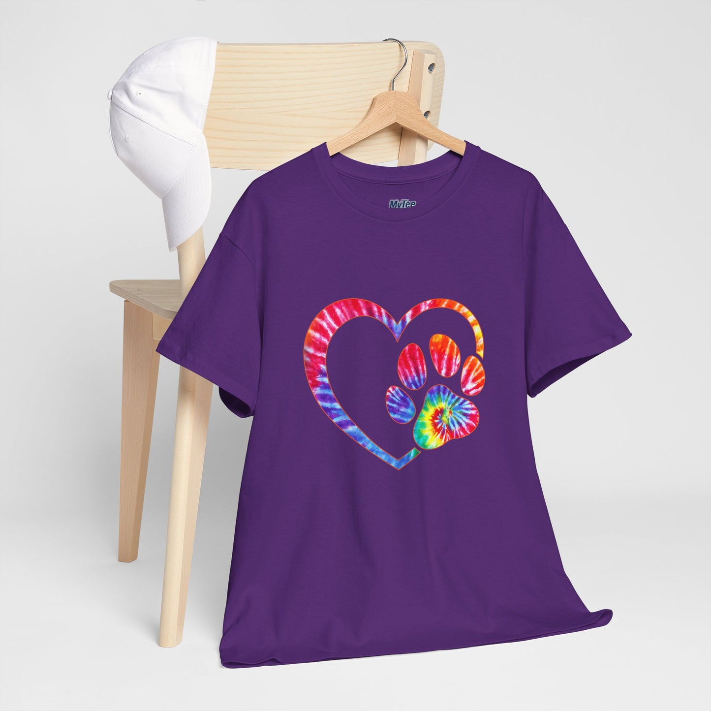 Paw Heart Rainbow Tie-Dye Dog Lover Cotton T-Shirt