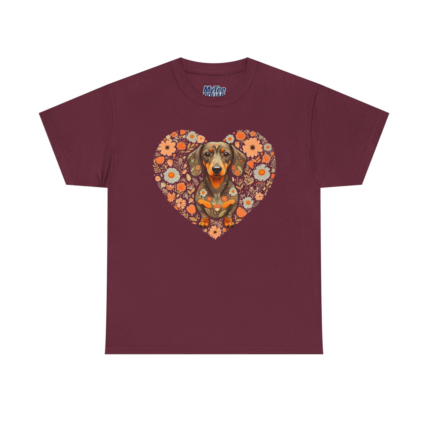 Dachshund Love Unisex T-Shirt – Adorable Floral Heart Dog Tee