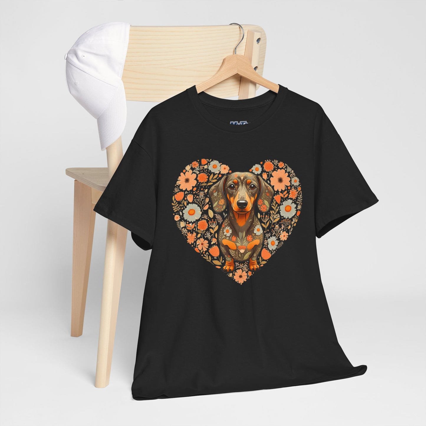 Dachshund Love Unisex T-Shirt – Adorable Floral Heart Dog Tee