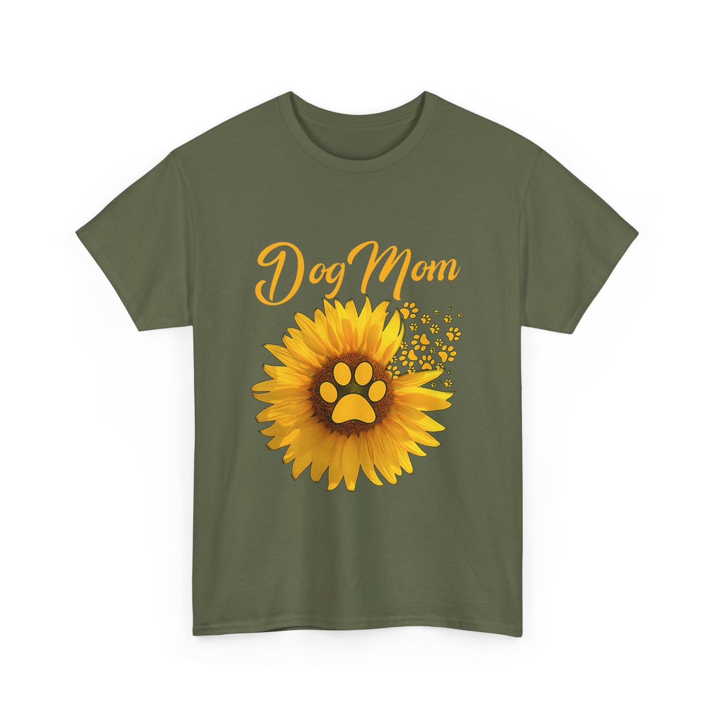 Dog Mom Sunflower Paw Cotton T-Shirt