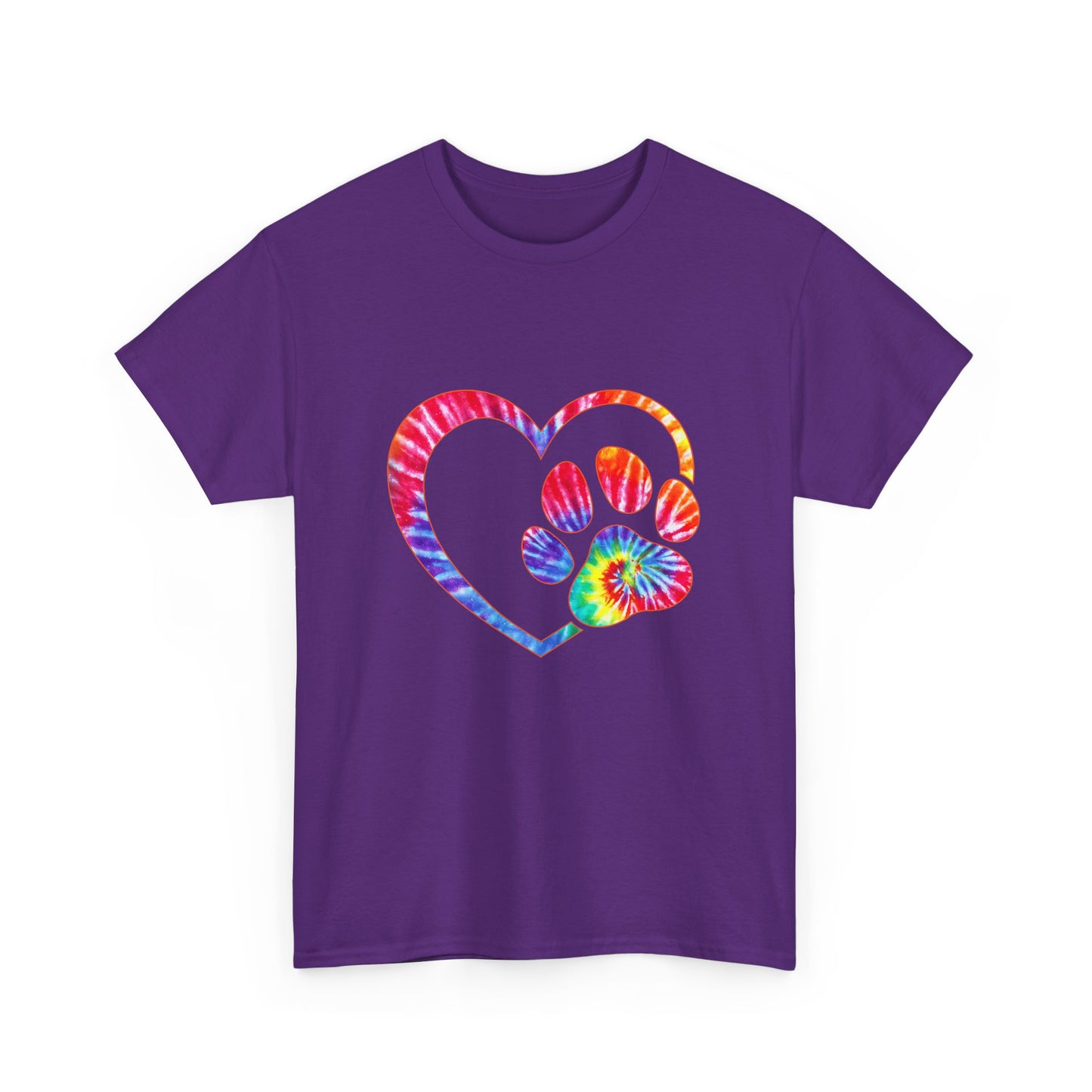 Paw Heart Rainbow Tie-Dye Dog Lover Cotton T-Shirt