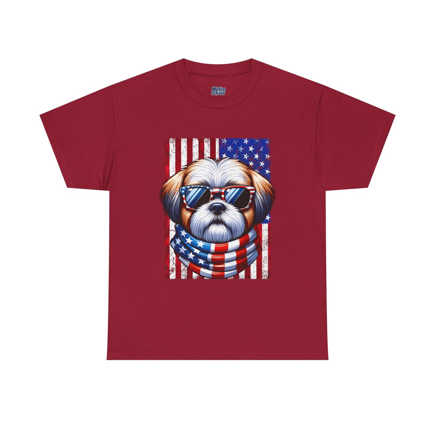 Patriotic Shih Tzu Wearing American Flag and Sunglasses Unisex T-shirt