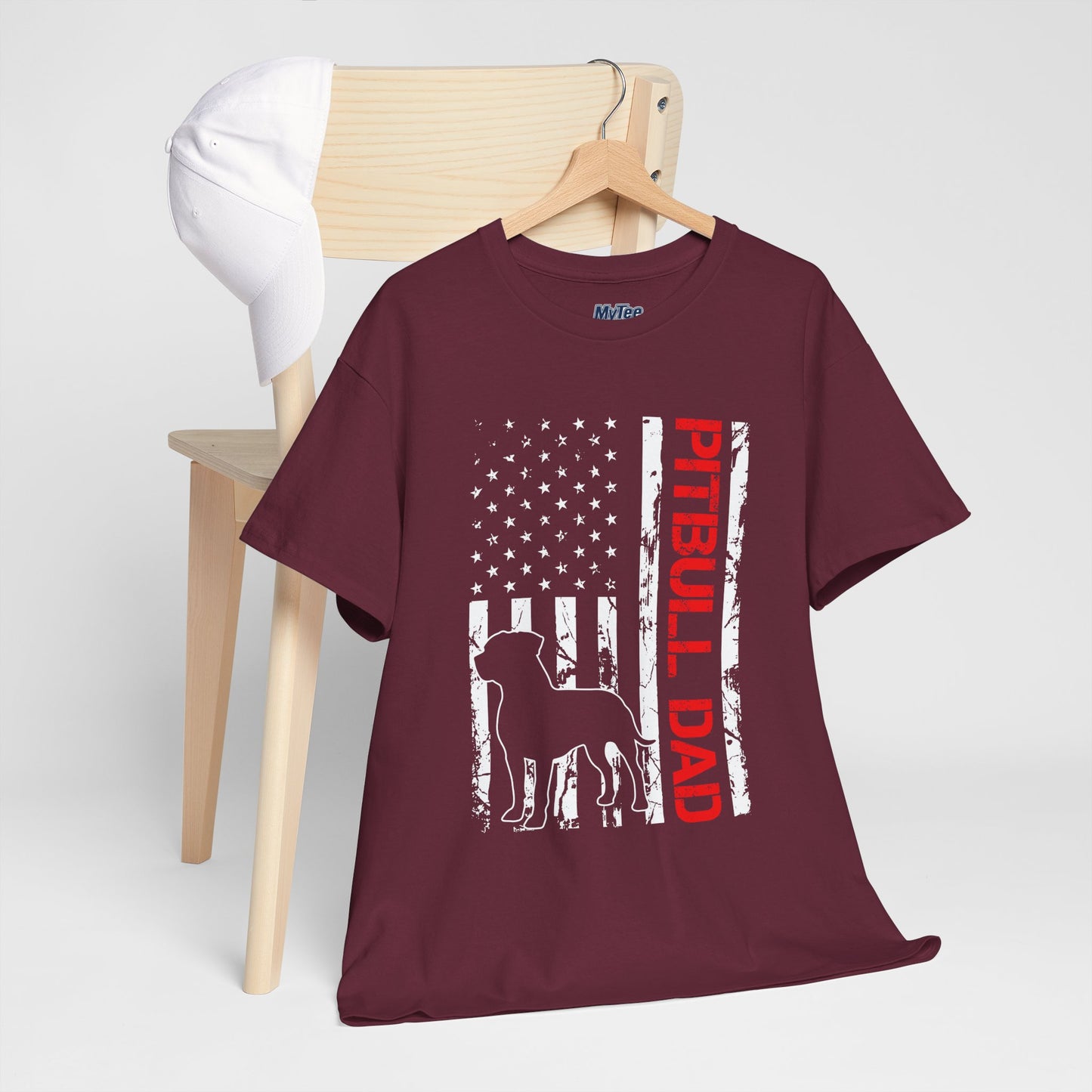 Patriotic Pitbull Dad Heavy Cotton T-Shirt | Father's Day Gift