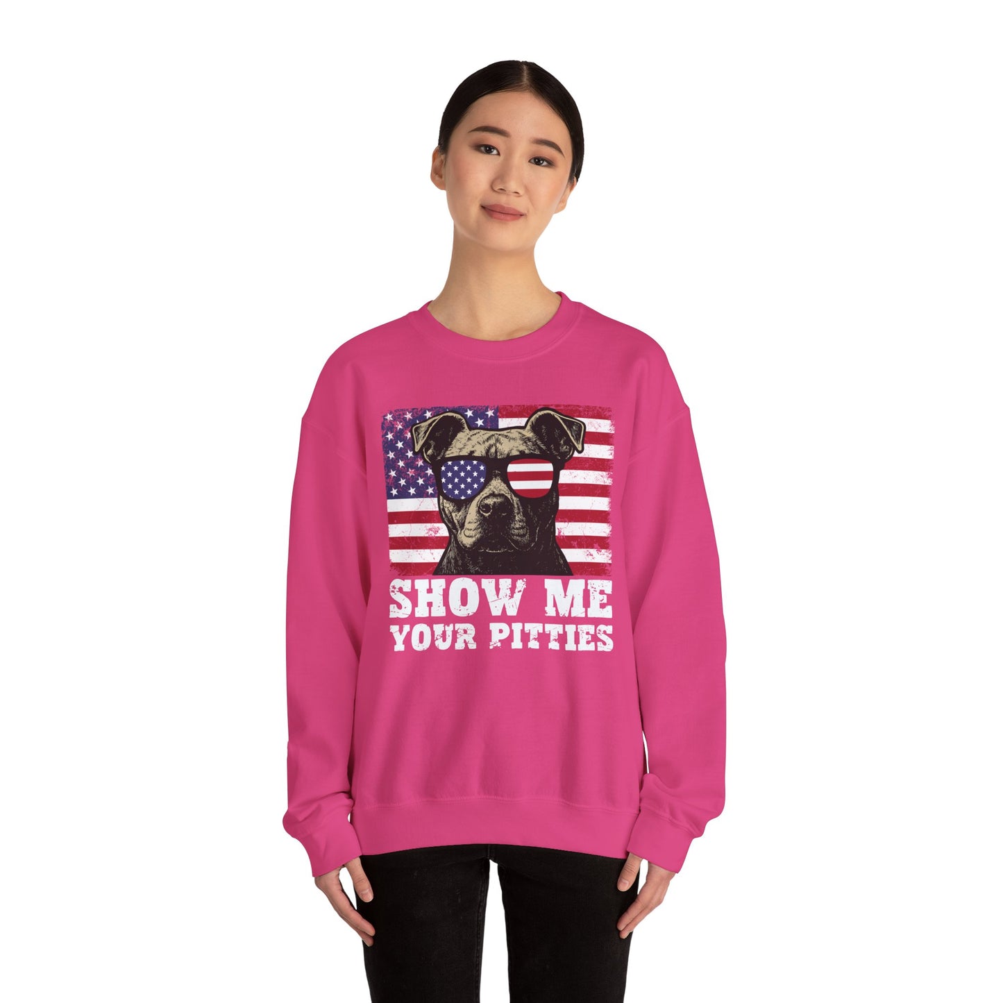 Show Me Your Pitties Patriotic Pitbull Sweatshirt – Funny USA Dog Lover Pullover