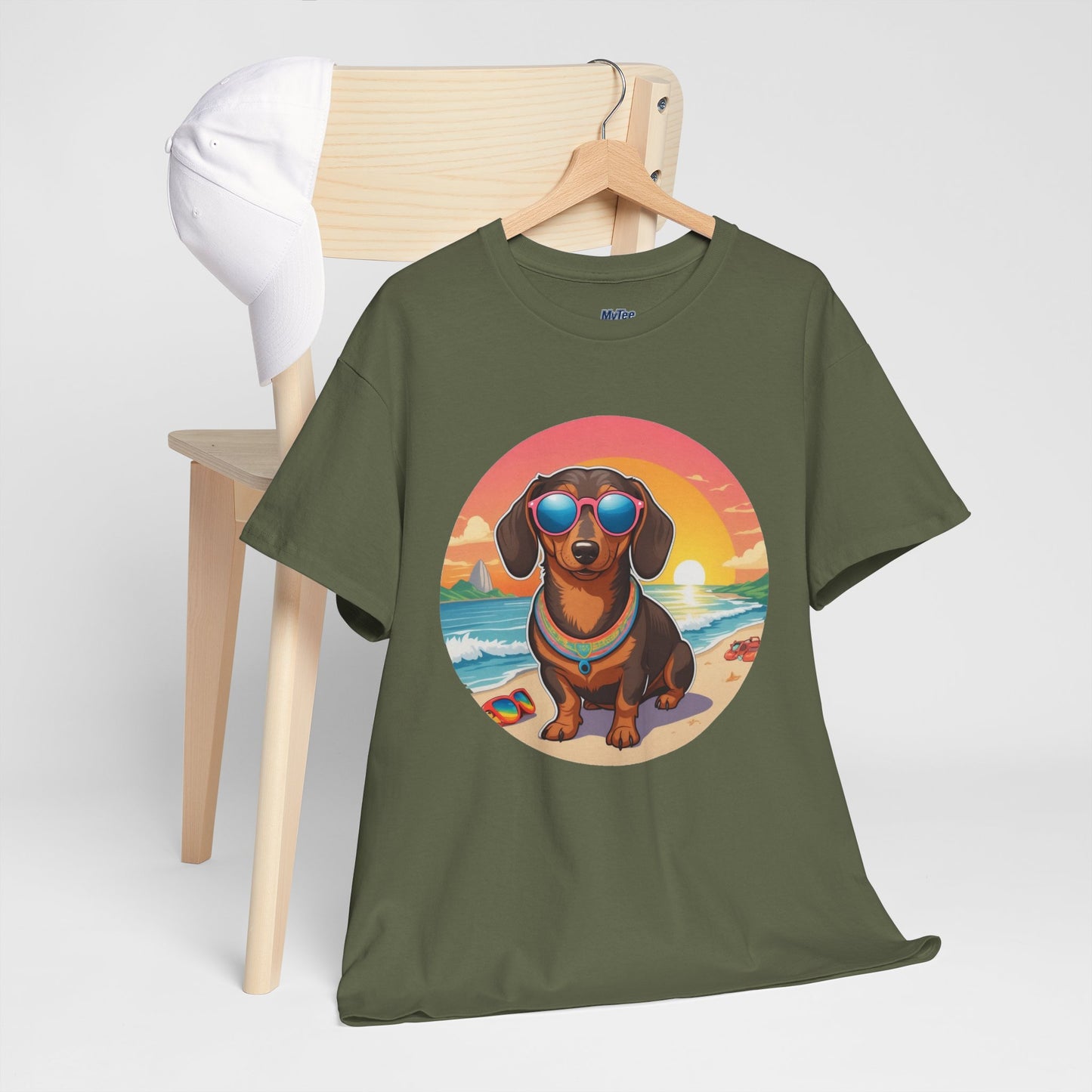 Dachshund Summer Style T-Shirt – Sunglasses & Sand Pup Design