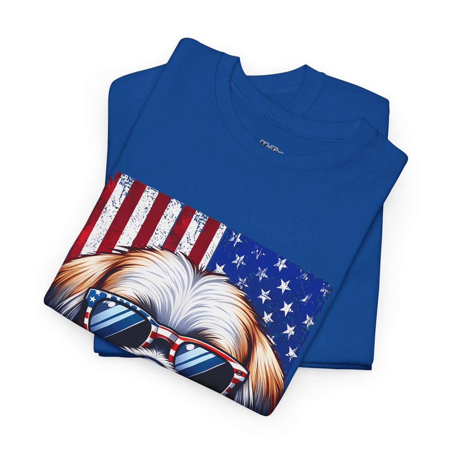 Patriotic Shih Tzu Wearing American Flag and Sunglasses Unisex T-shirt