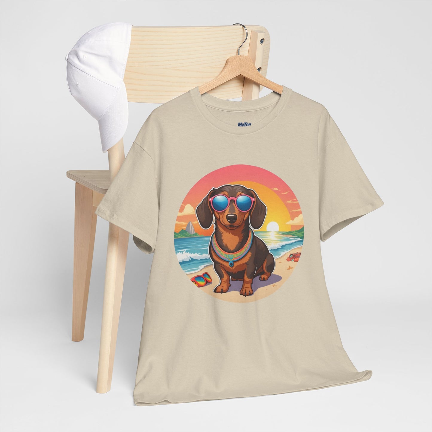 Dachshund Summer Style T-Shirt – Sunglasses & Sand Pup Design