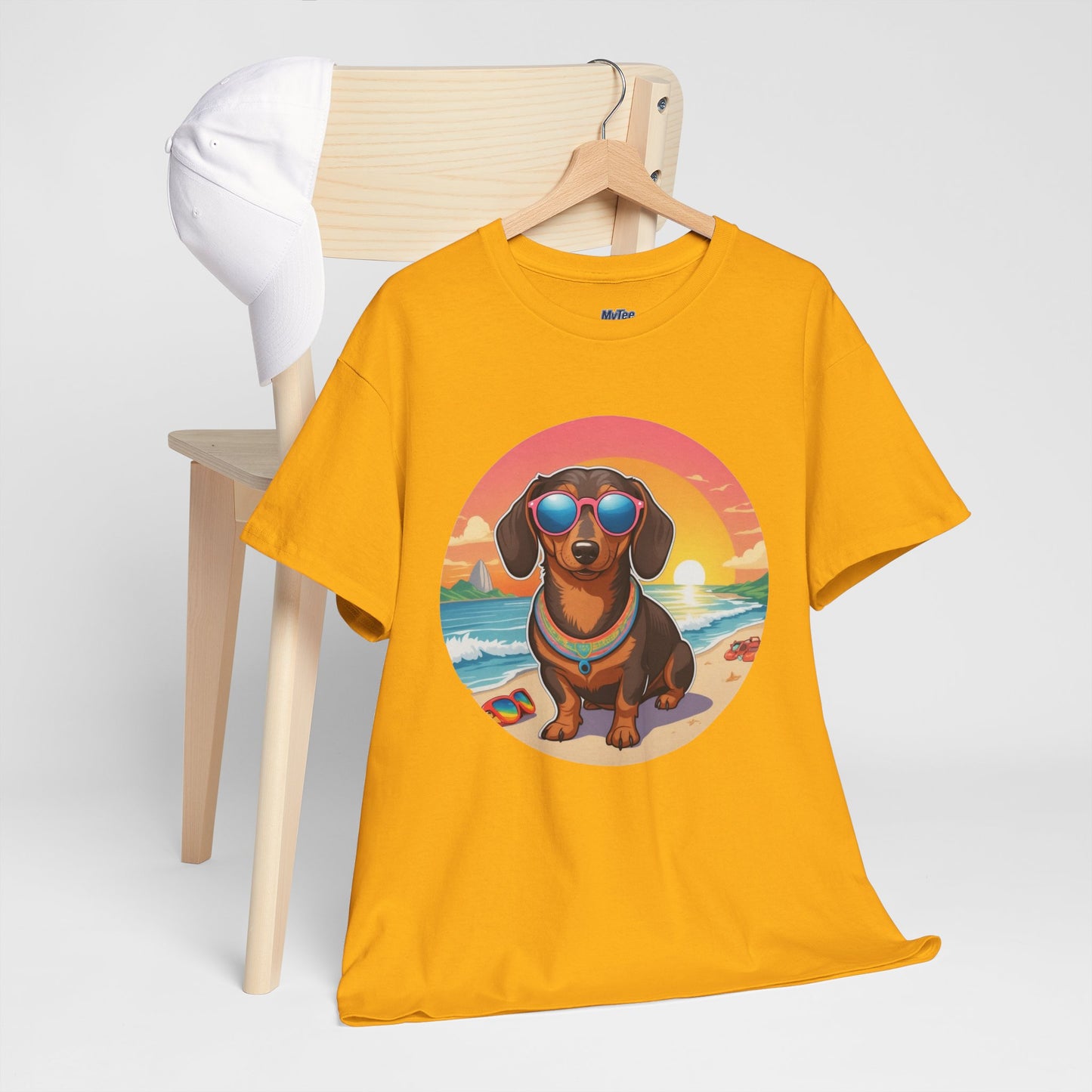Dachshund Summer Style T-Shirt – Sunglasses & Sand Pup Design