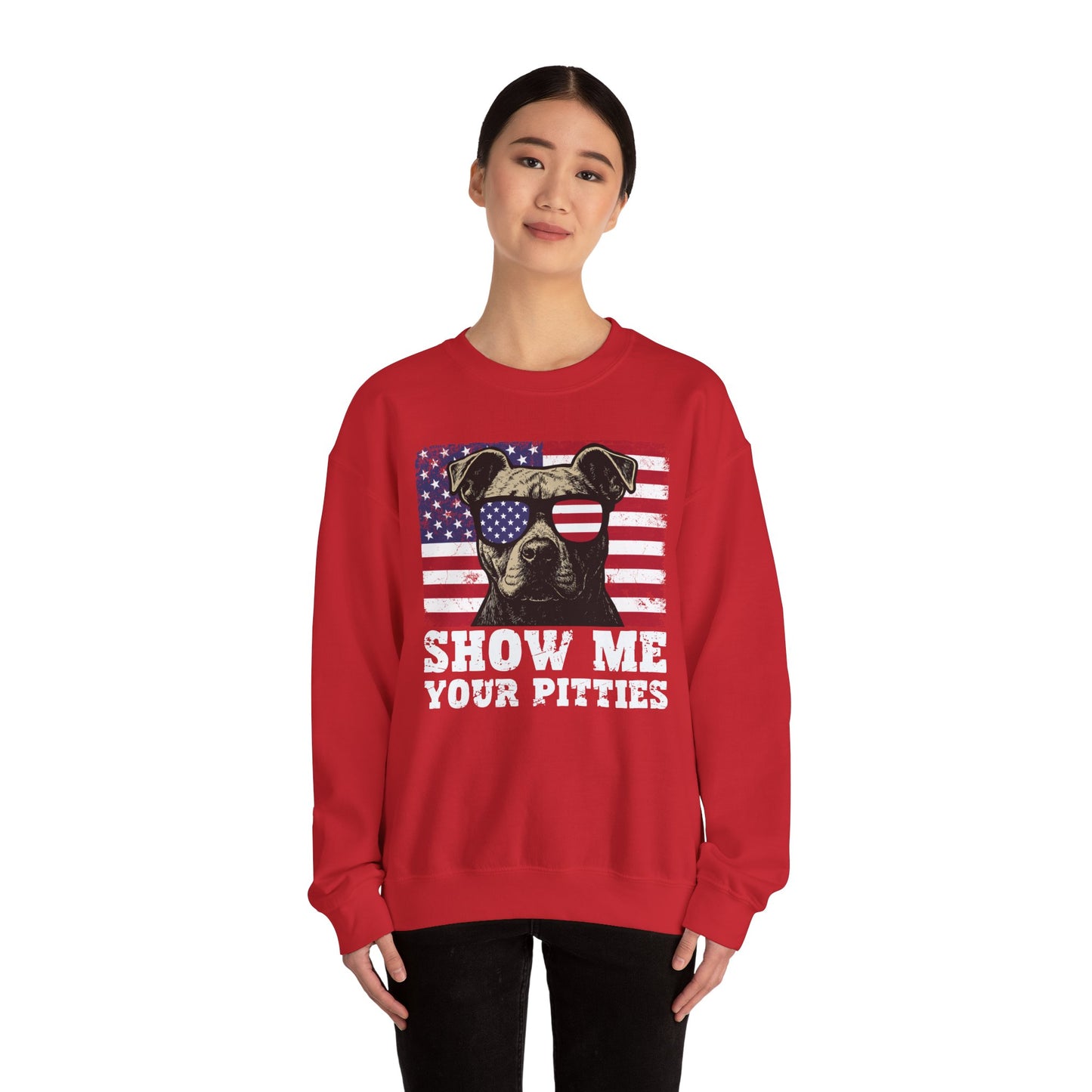 Show Me Your Pitties Patriotic Pitbull Sweatshirt – Funny USA Dog Lover Pullover