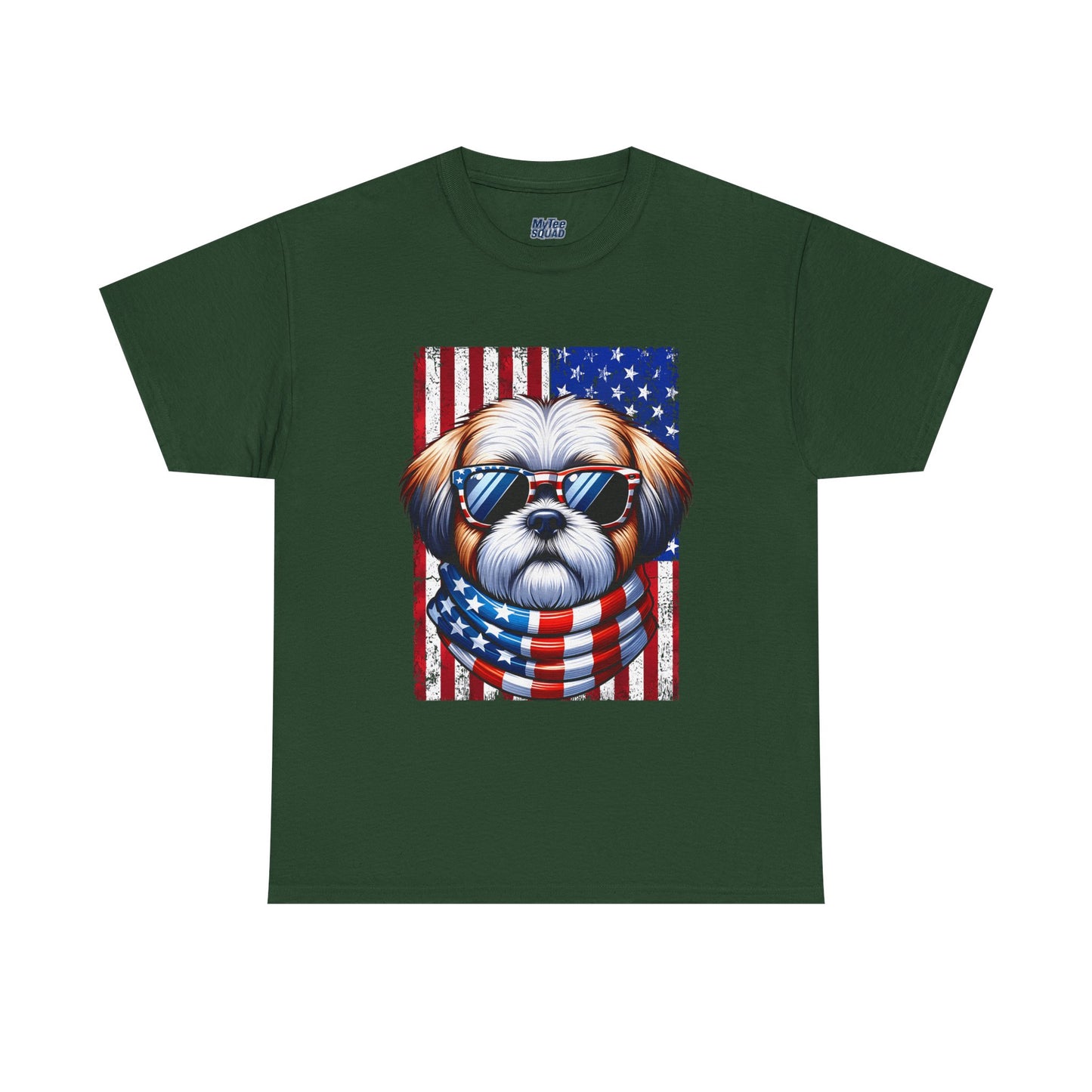 Patriotic Shih Tzu Wearing American Flag and Sunglasses Unisex T-shirt