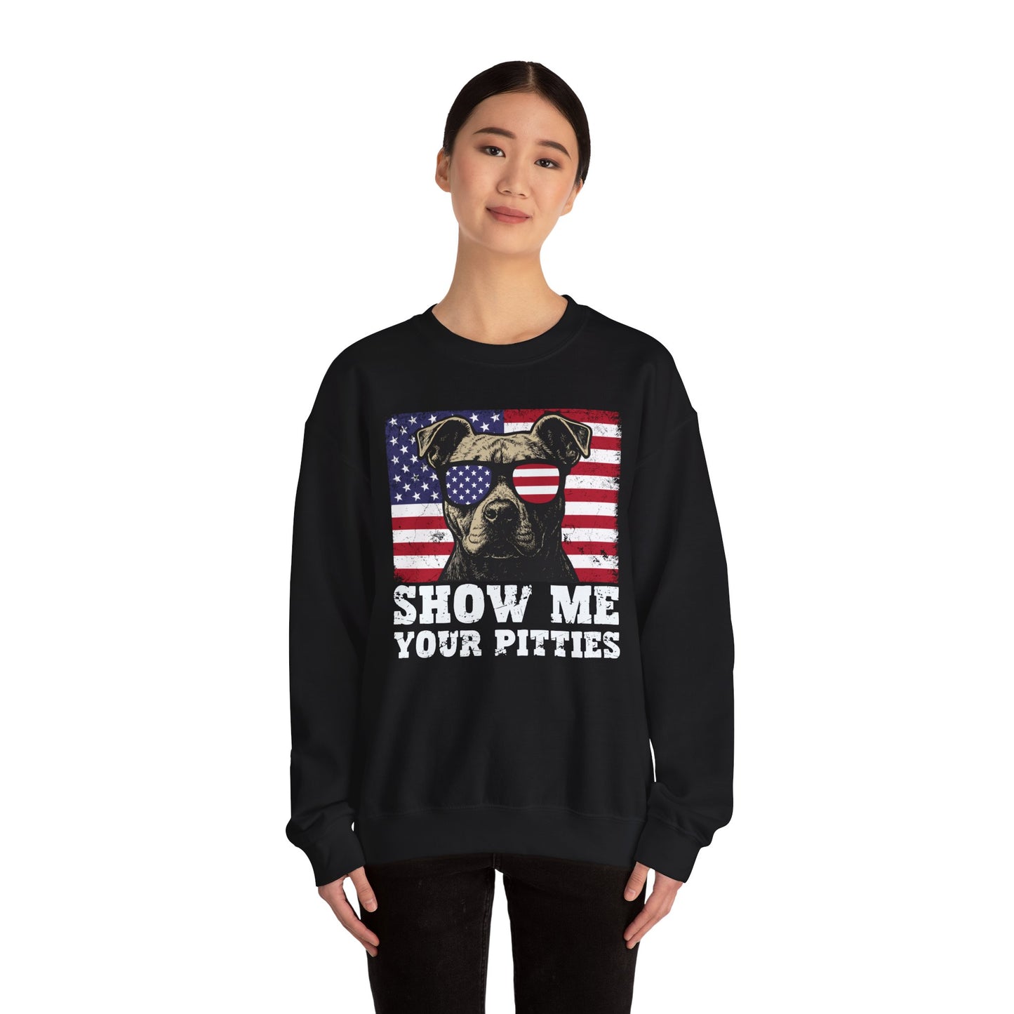 Show Me Your Pitties Patriotic Pitbull Sweatshirt – Funny USA Dog Lover Pullover
