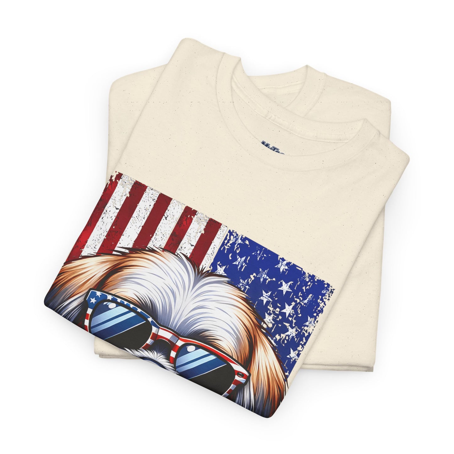 Patriotic Shih Tzu Wearing American Flag and Sunglasses Unisex T-shirt