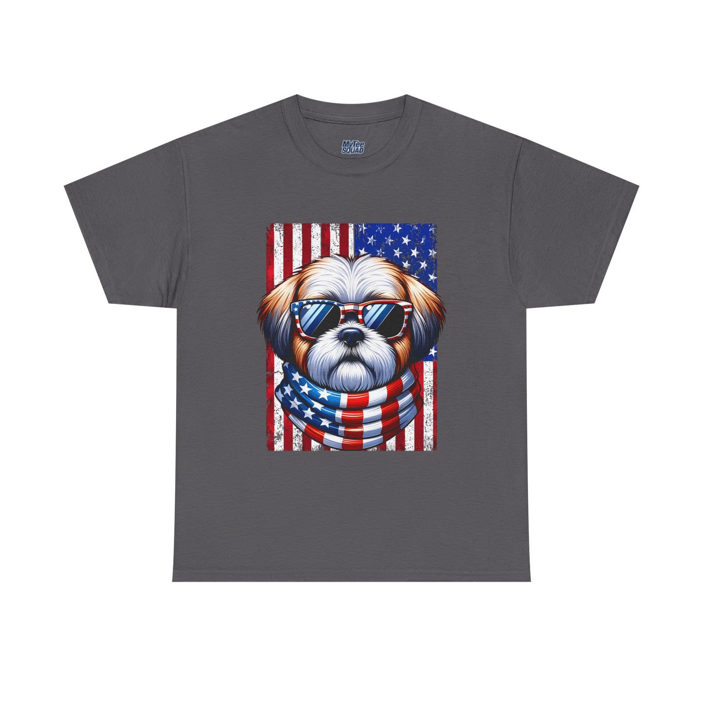 Patriotic Shih Tzu Wearing American Flag and Sunglasses Unisex T-shirt
