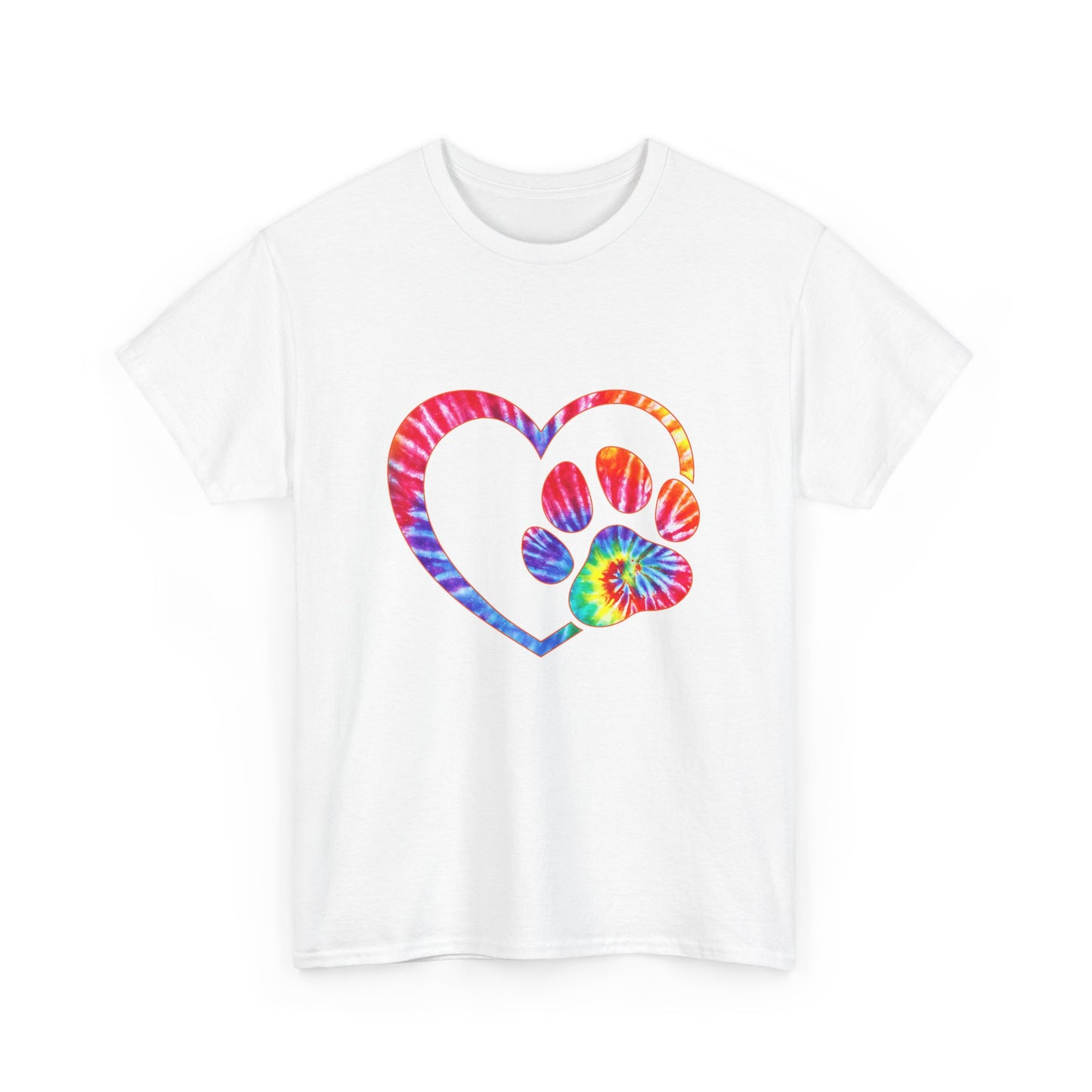 Paw Heart Rainbow Tie-Dye Dog Lover Cotton T-Shirt