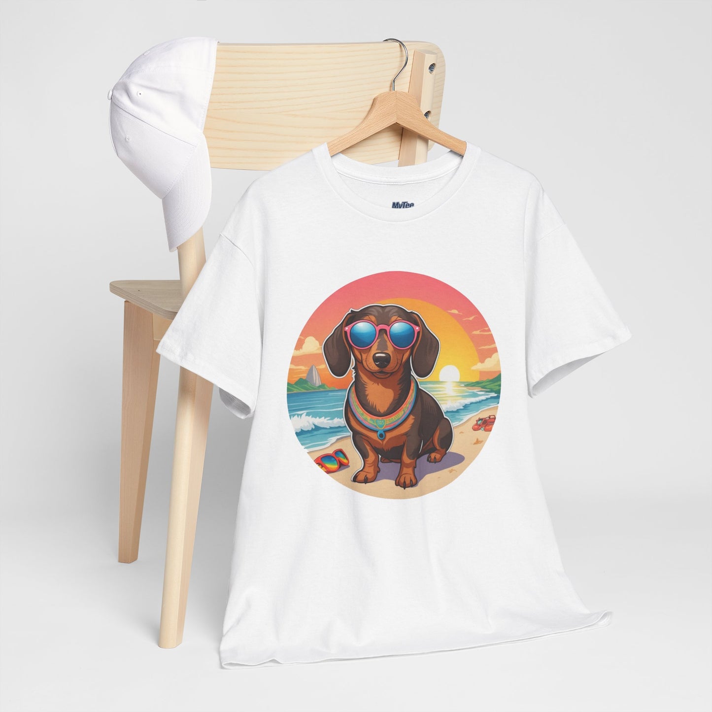 Dachshund Summer Style T-Shirt – Sunglasses & Sand Pup Design