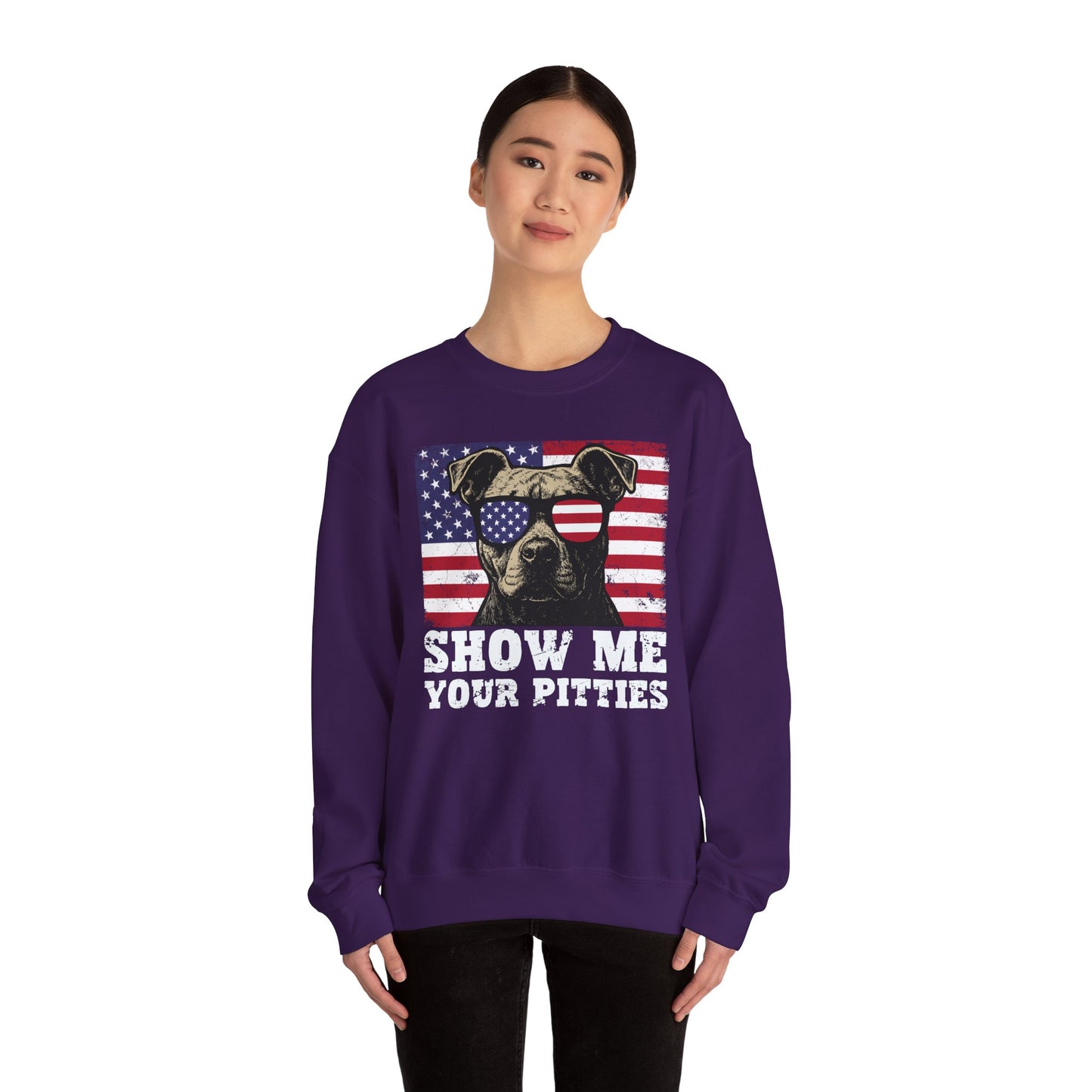 Show Me Your Pitties Patriotic Pitbull Sweatshirt – Funny USA Dog Lover Pullover