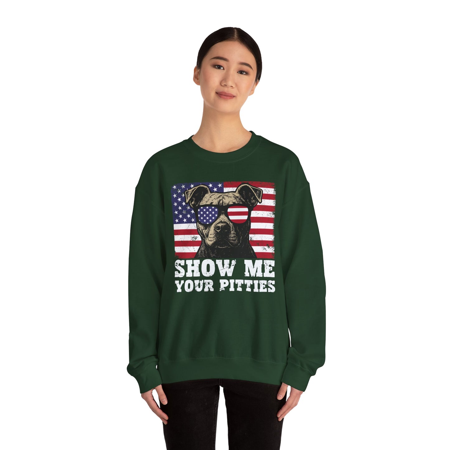 Show Me Your Pitties Patriotic Pitbull Sweatshirt – Funny USA Dog Lover Pullover