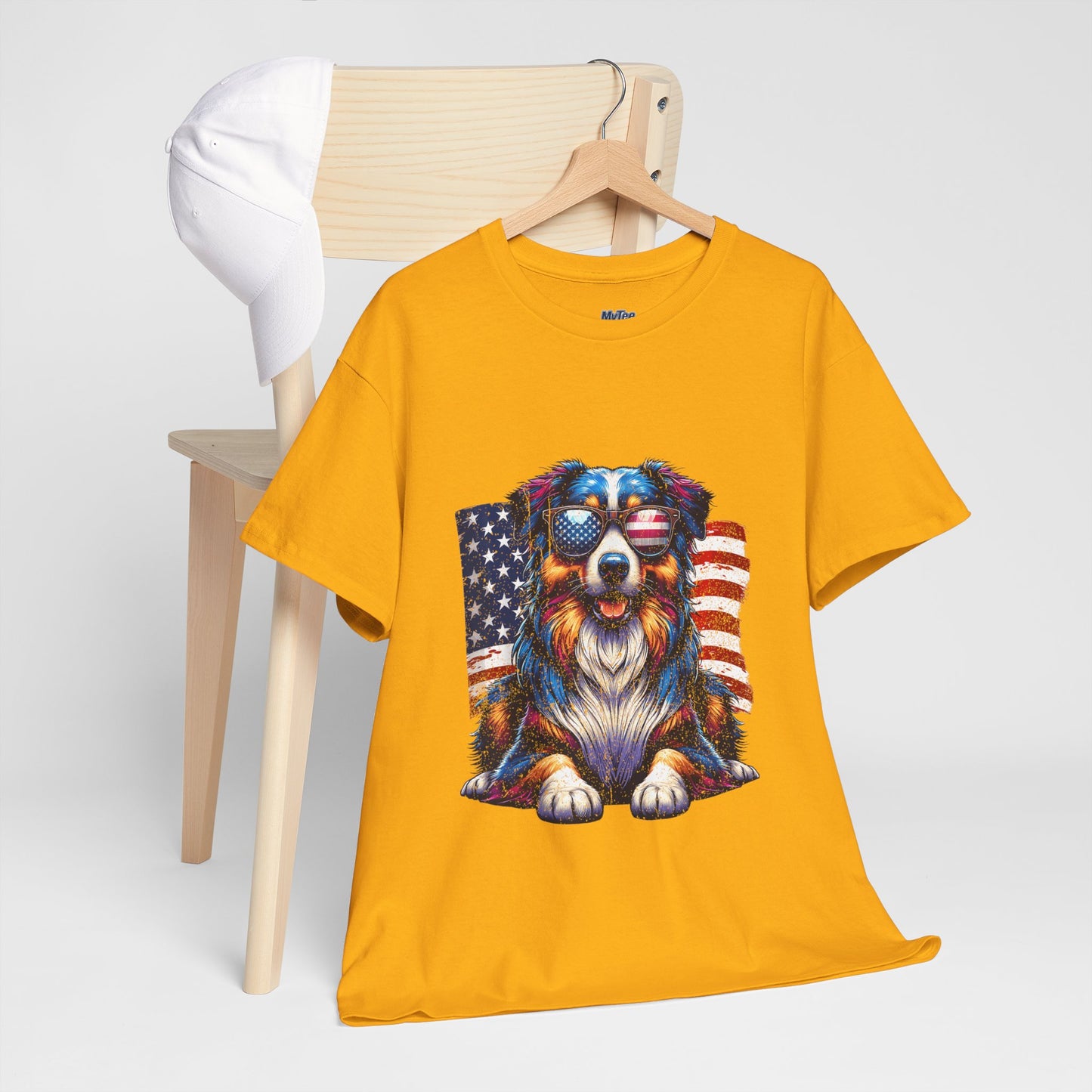 Patriotic Australian Shepherd With Sunglasses Unisex T-Shirt