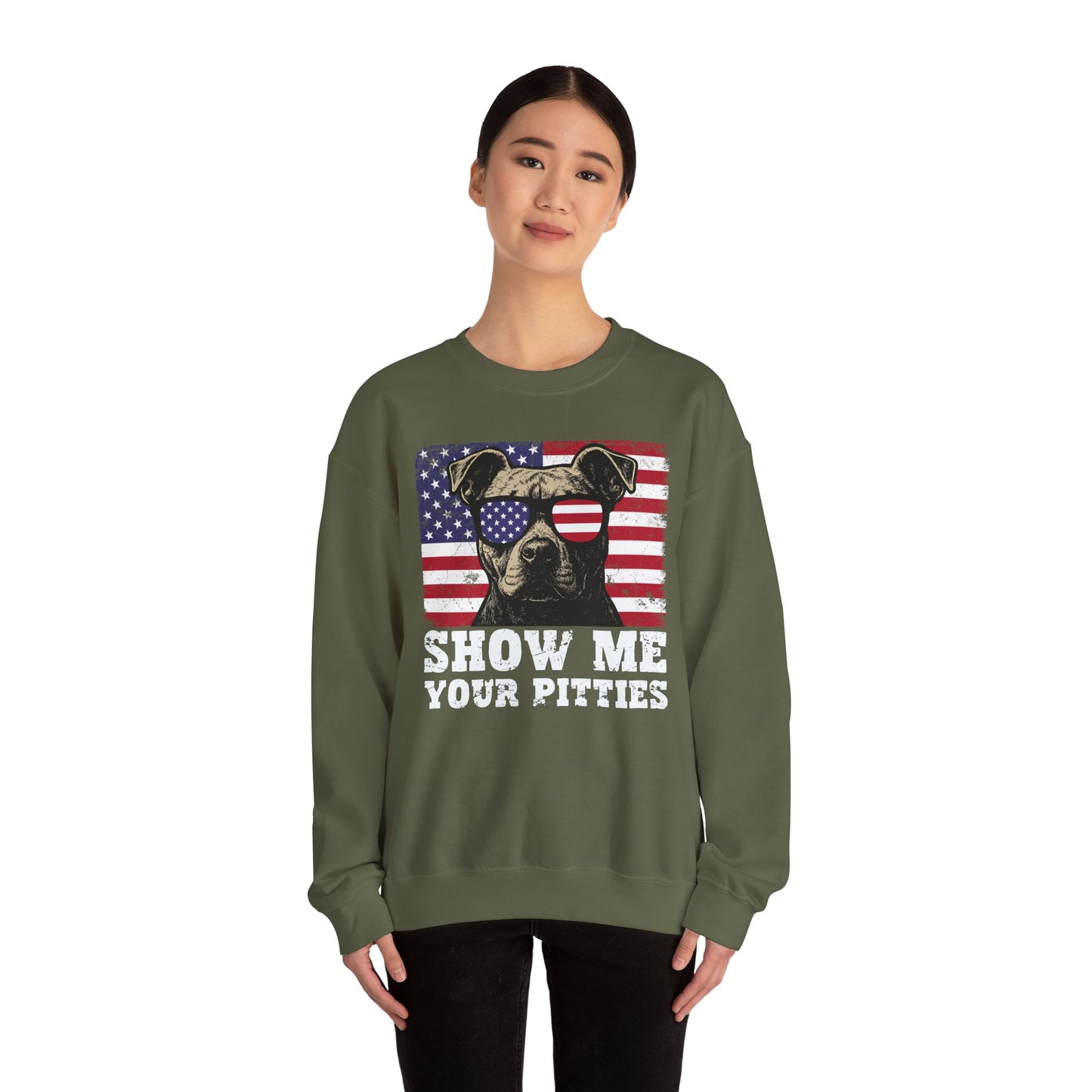 Show Me Your Pitties Patriotic Pitbull Sweatshirt – Funny USA Dog Lover Pullover