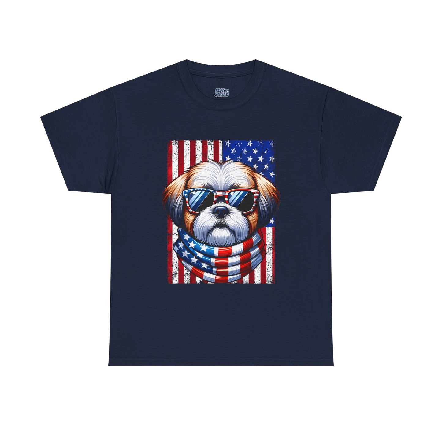 Patriotic Shih Tzu Wearing American Flag and Sunglasses Unisex T-shirt