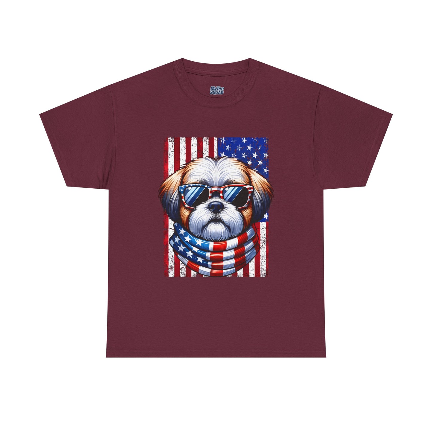 Patriotic Shih Tzu Wearing American Flag and Sunglasses Unisex T-shirt