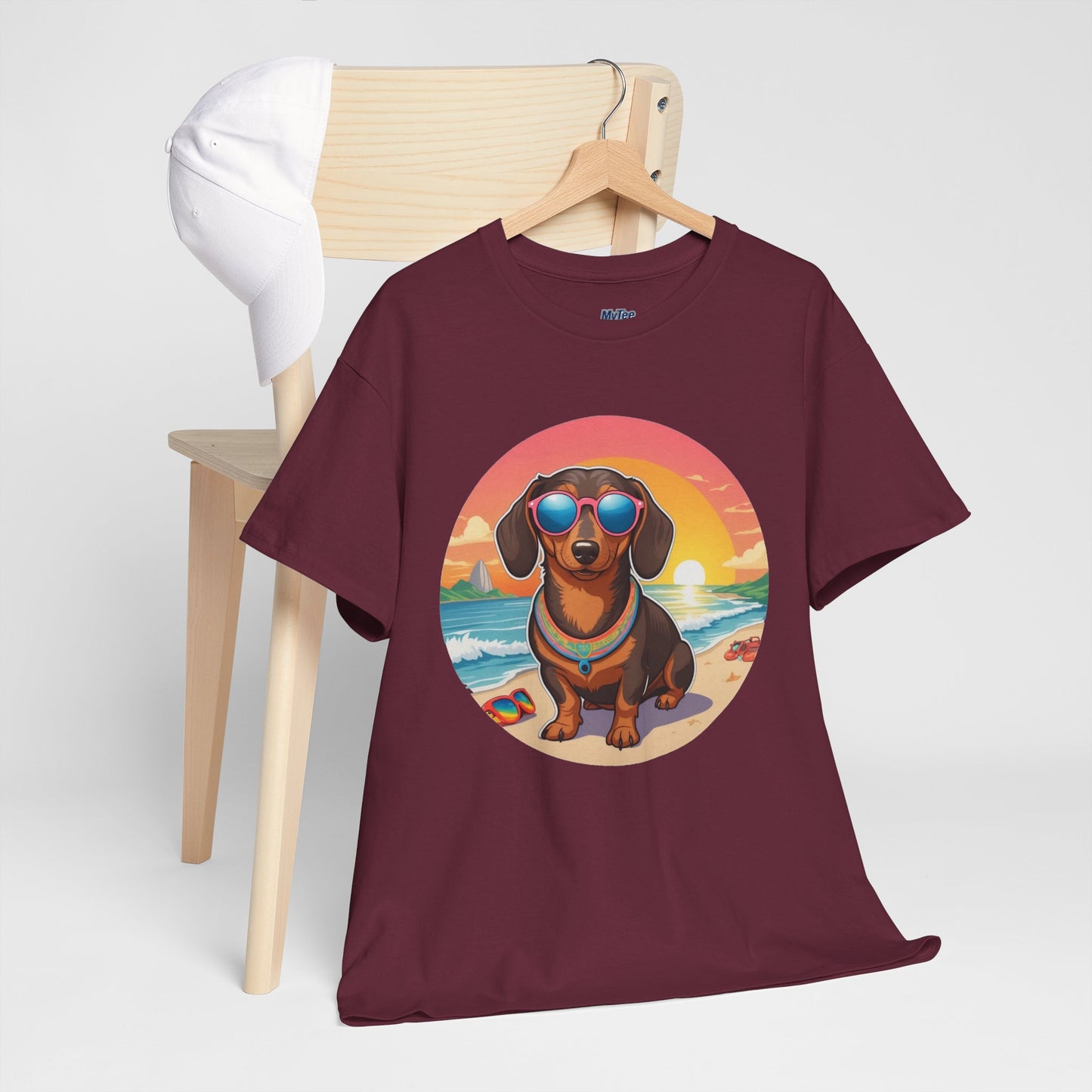 Dachshund Summer Style T-Shirt – Sunglasses & Sand Pup Design