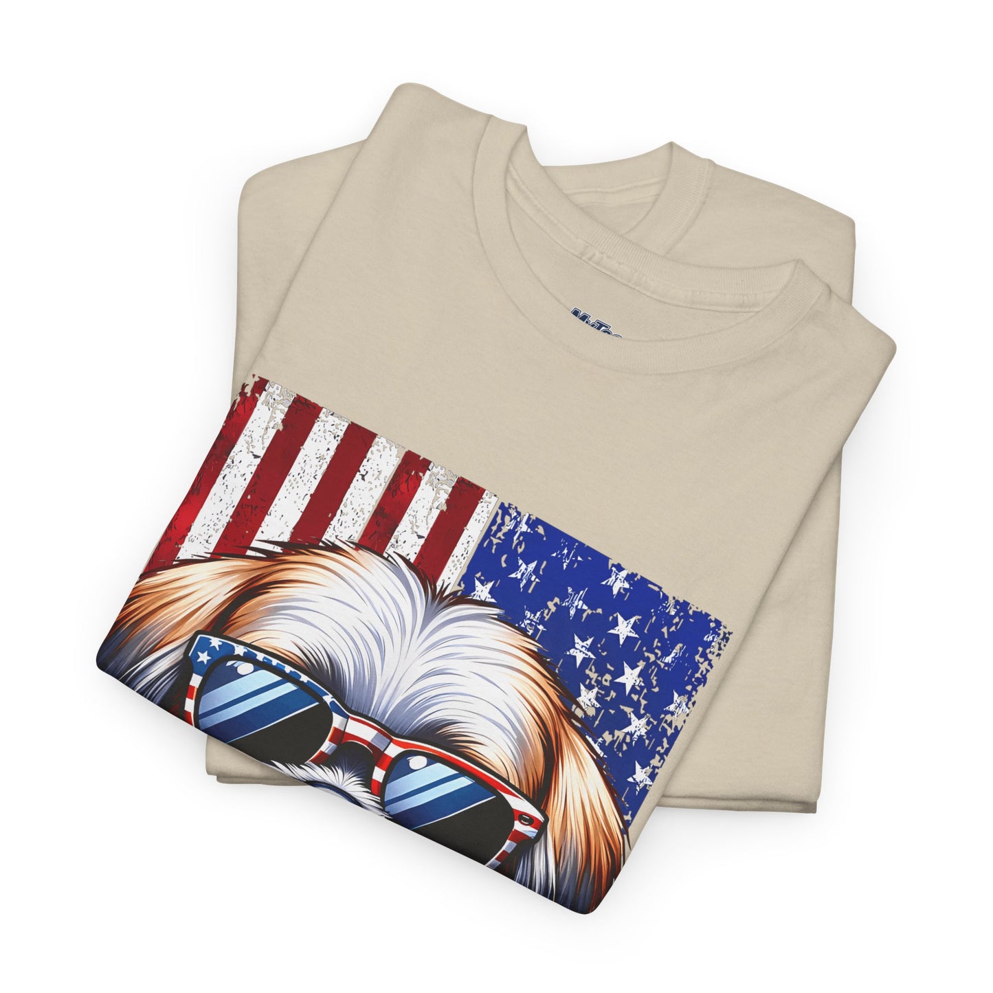 Patriotic Shih Tzu Wearing American Flag and Sunglasses Unisex T-shirt