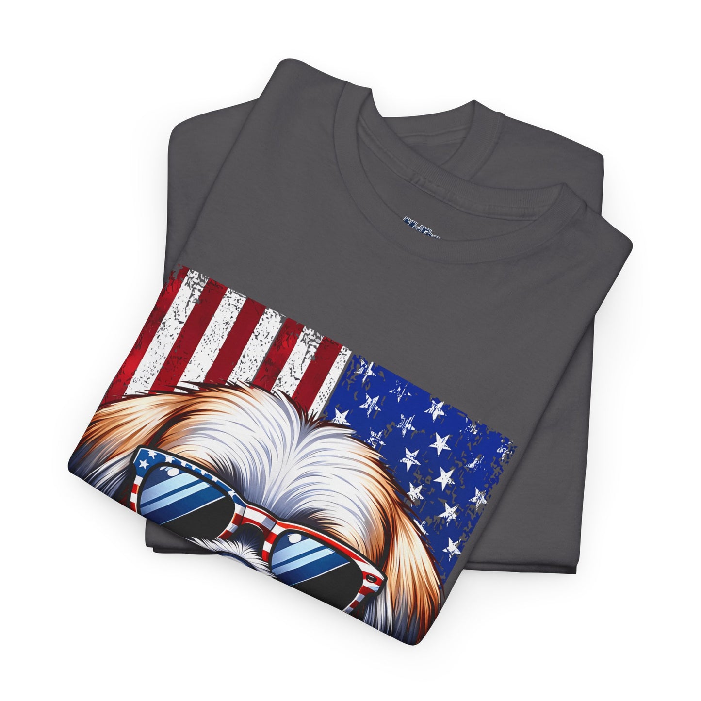 Patriotic Shih Tzu Wearing American Flag and Sunglasses Unisex T-shirt