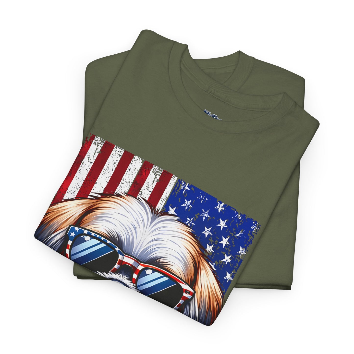 Patriotic Shih Tzu Wearing American Flag and Sunglasses Unisex T-shirt