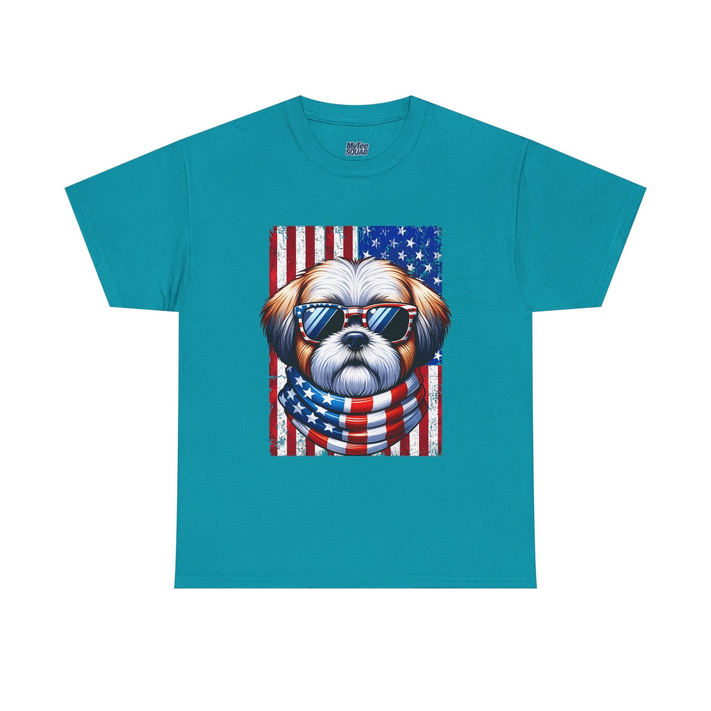 Patriotic Shih Tzu Wearing American Flag and Sunglasses Unisex T-shirt