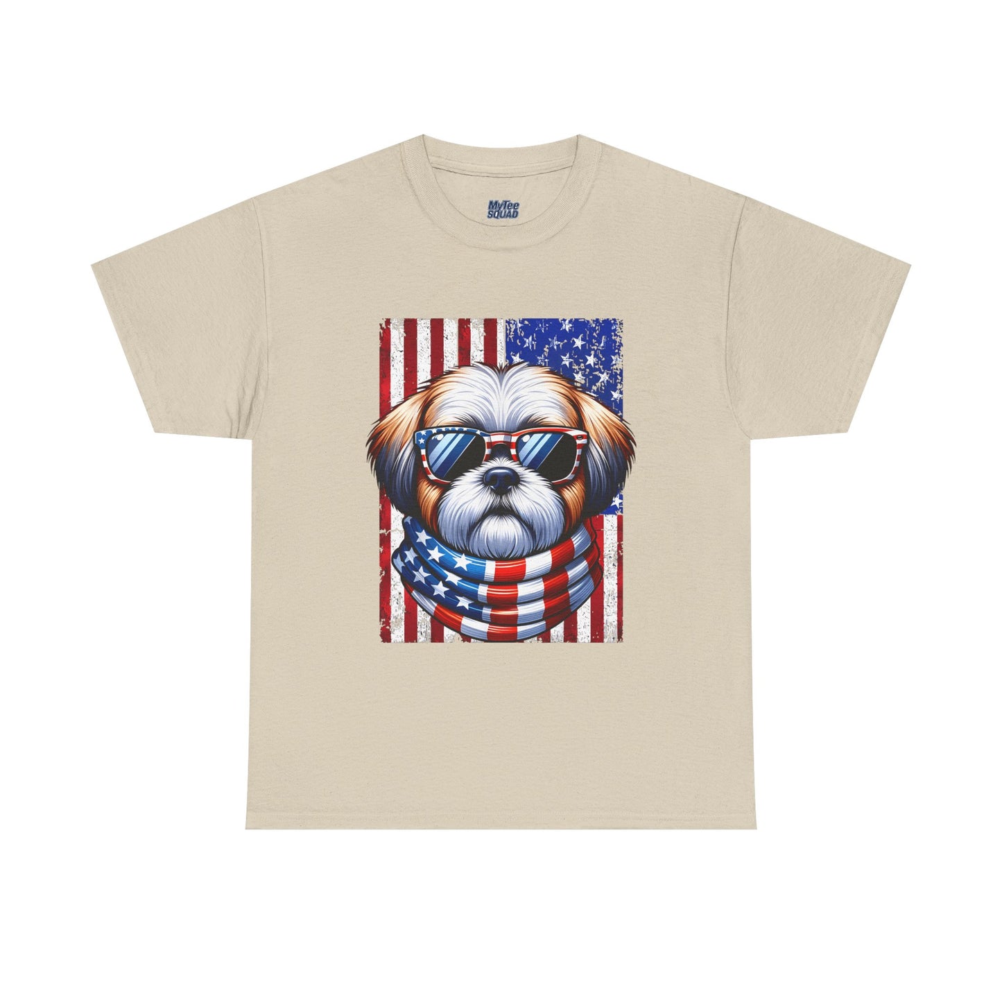 Patriotic Shih Tzu Wearing American Flag and Sunglasses Unisex T-shirt