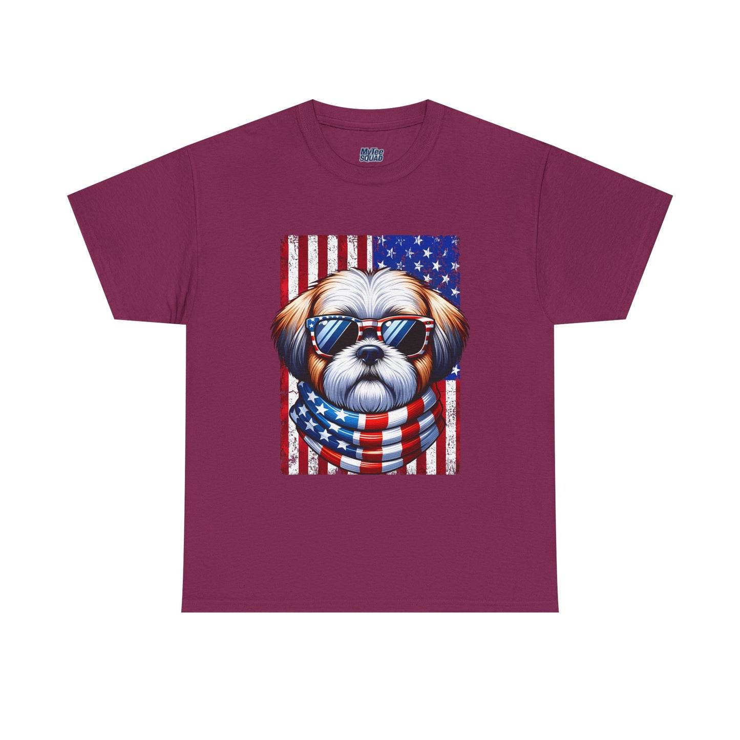 Patriotic Shih Tzu Wearing American Flag and Sunglasses Unisex T-shirt