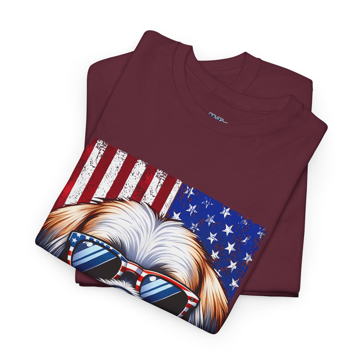 Patriotic Shih Tzu Wearing American Flag and Sunglasses Unisex T-shirt