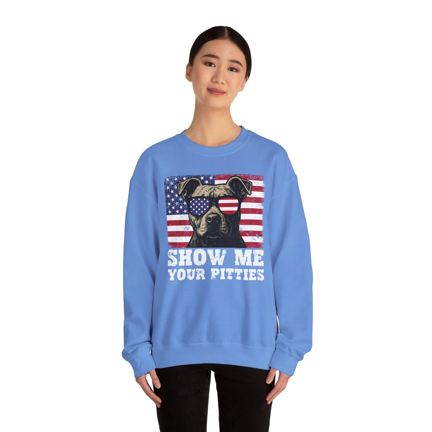 Show Me Your Pitties Patriotic Pitbull Sweatshirt – Funny USA Dog Lover Pullover