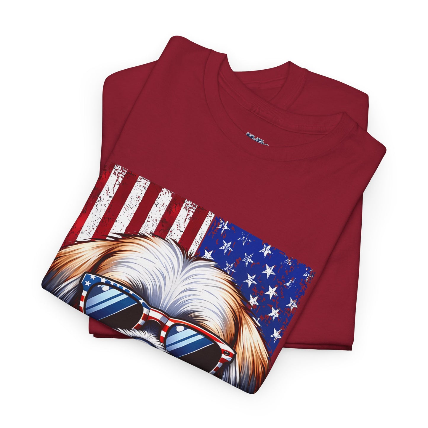 Patriotic Shih Tzu Wearing American Flag and Sunglasses Unisex T-shirt