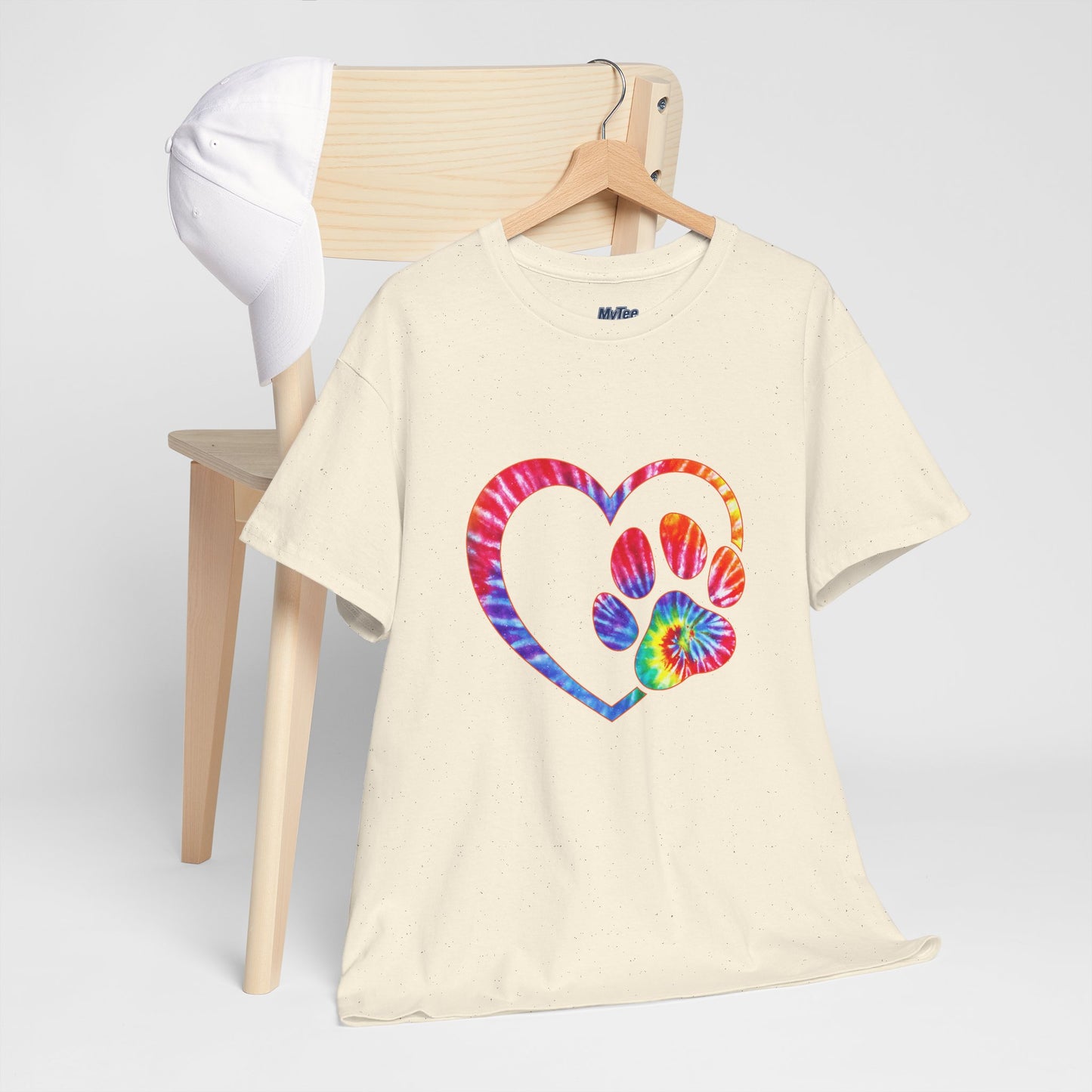 Paw Heart Rainbow Tie-Dye Dog Lover Cotton T-Shirt