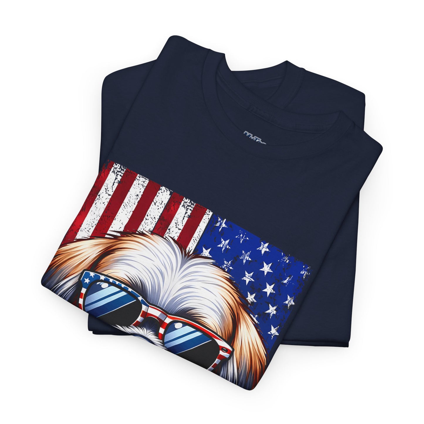 Patriotic Shih Tzu Wearing American Flag and Sunglasses Unisex T-shirt