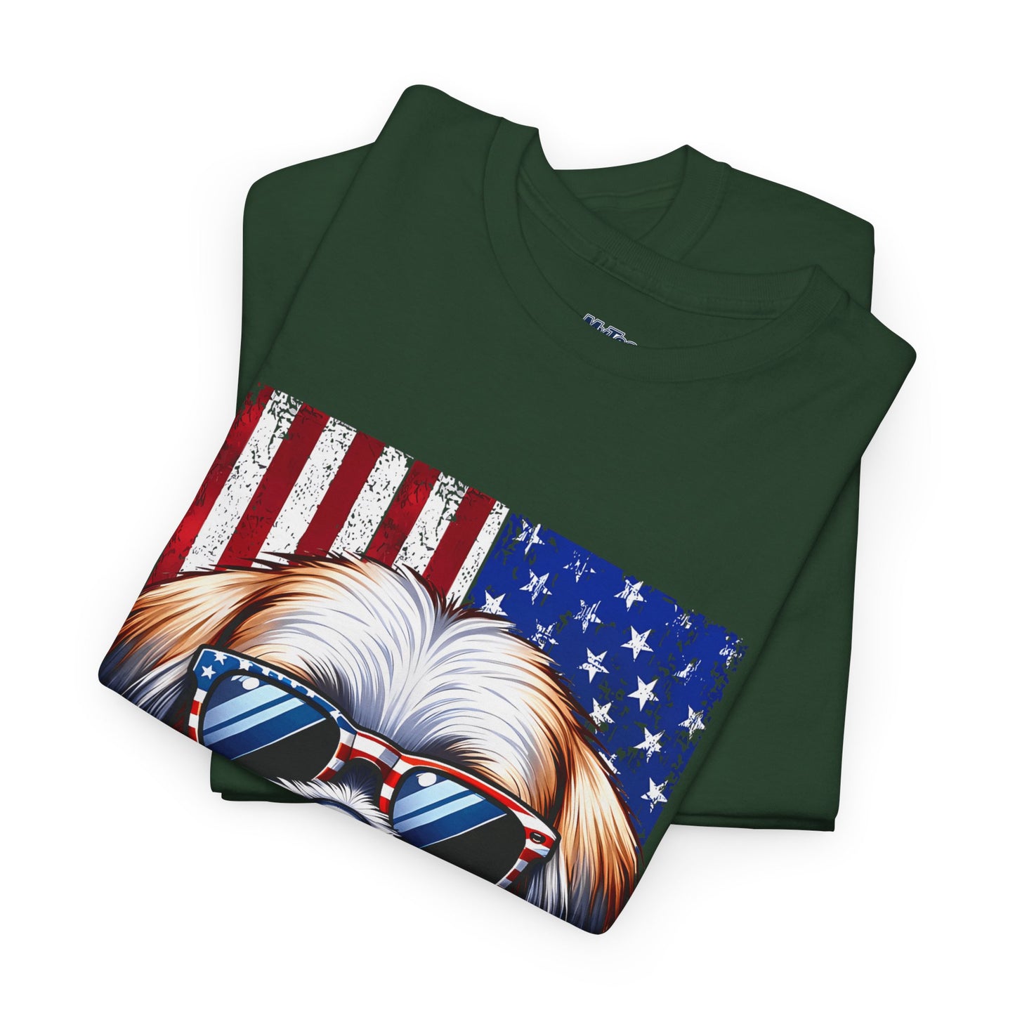Patriotic Shih Tzu Wearing American Flag and Sunglasses Unisex T-shirt