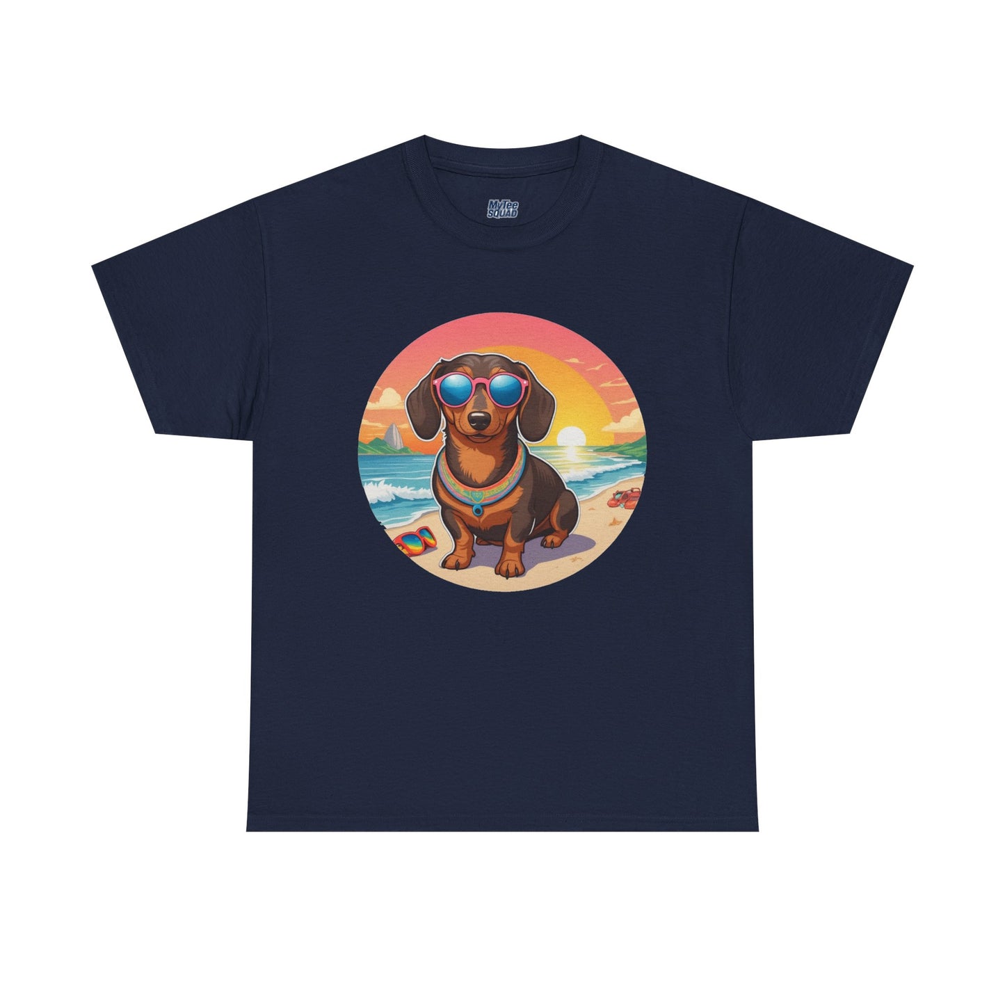 Dachshund Summer Style T-Shirt – Sunglasses & Sand Pup Design